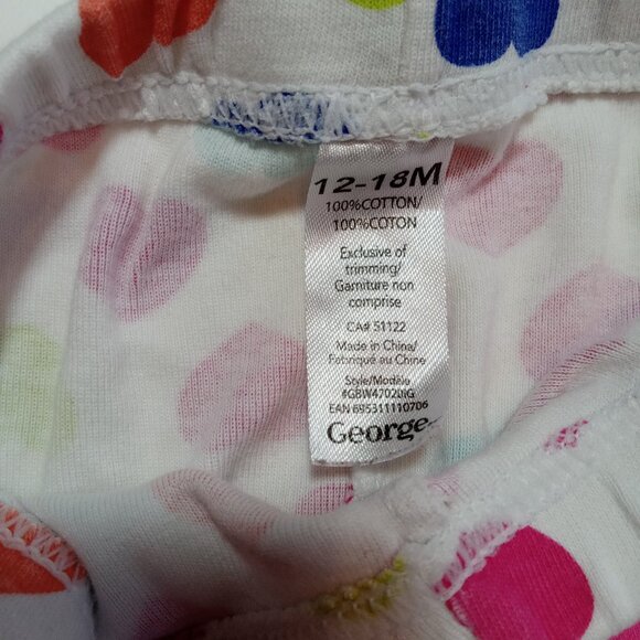 George Girls Heart Pajamas PJS Size 12-18 Months Cotton Hearts Heart Pink White - Picture 4 of 6